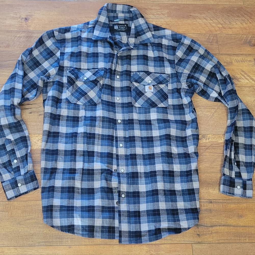 Men's sz Large Tall Carharrt flannel blue flannel